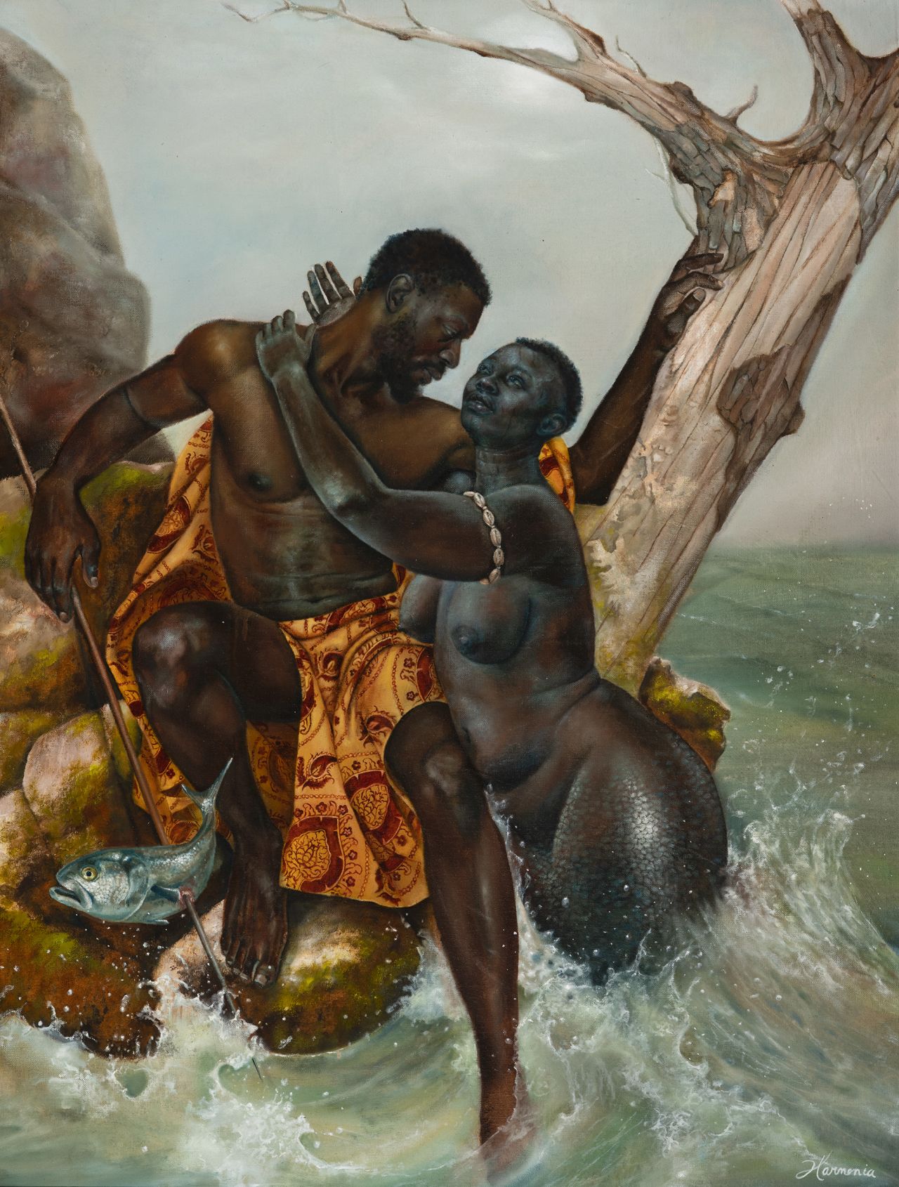 Though Rosales portrays slavery, her paintings also capture the multidimensionality that Black people possess — as in "Yemaya Meets Erinle."